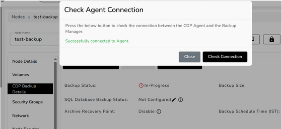 Check Agent Connection showing successfully connected