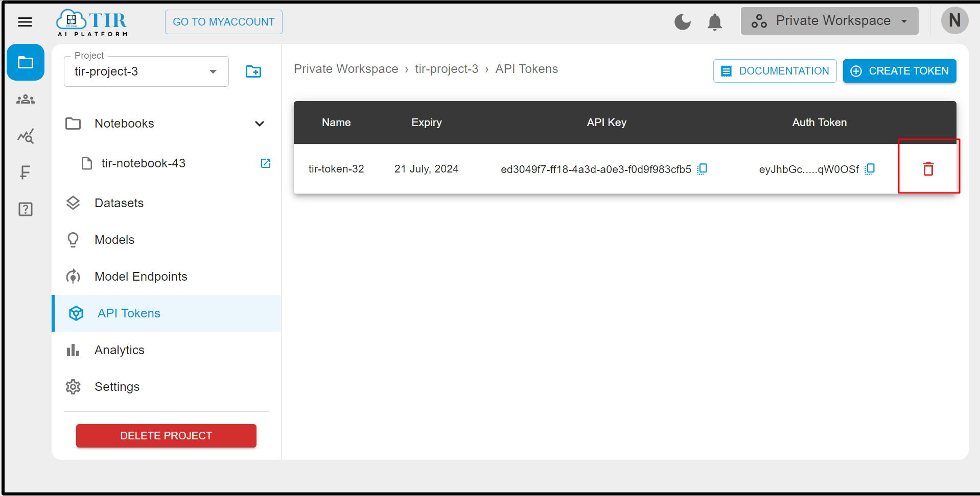 Delete API Token