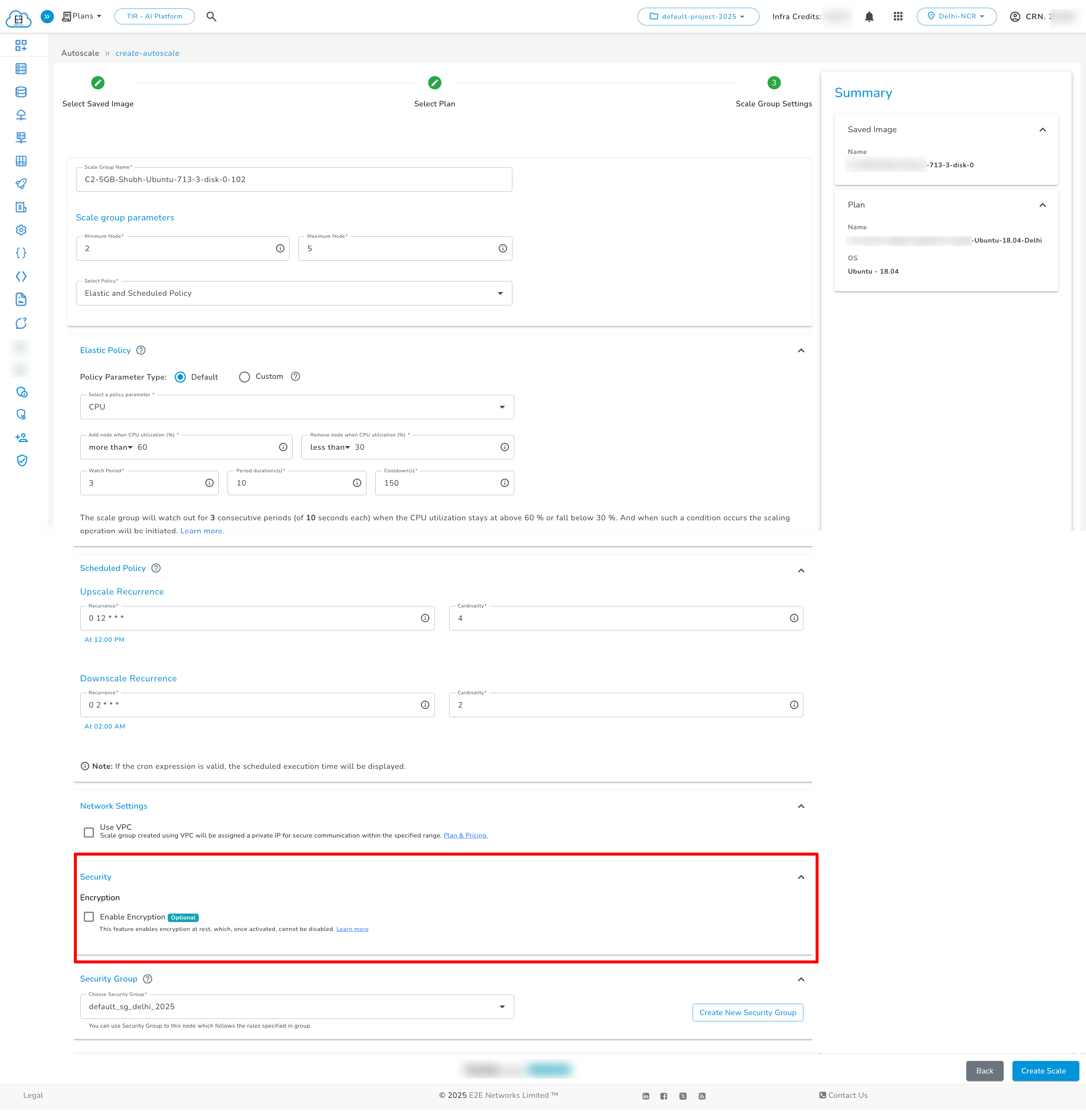 Autoscale Encryption Create