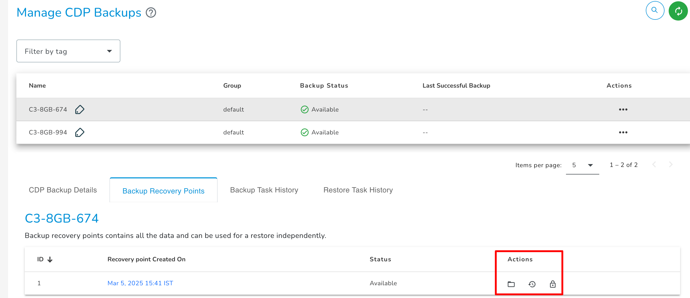 Backup Actions