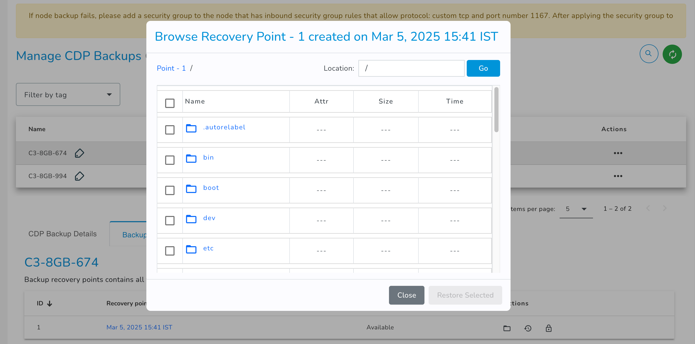 Browse Recovery Point