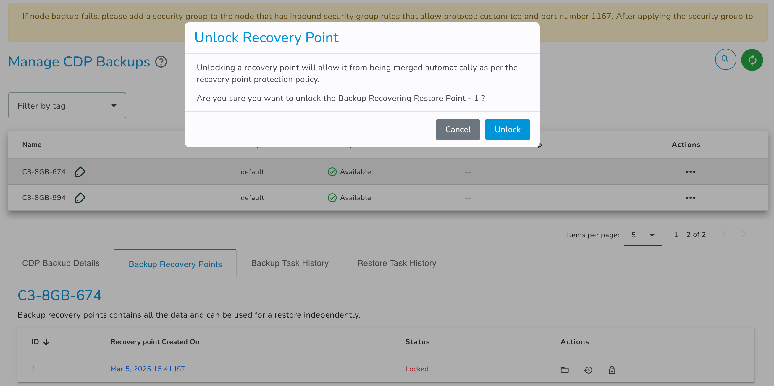 Backup Task History