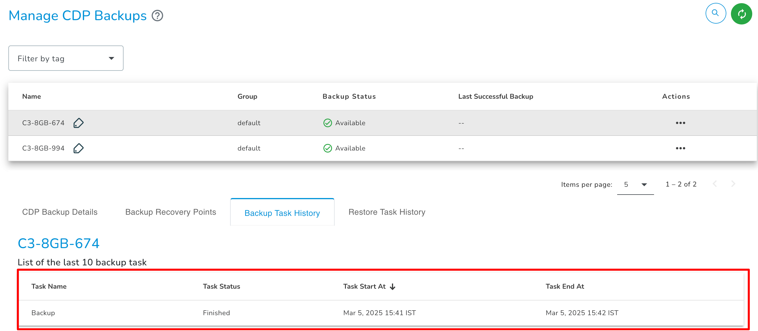 Restore Task History