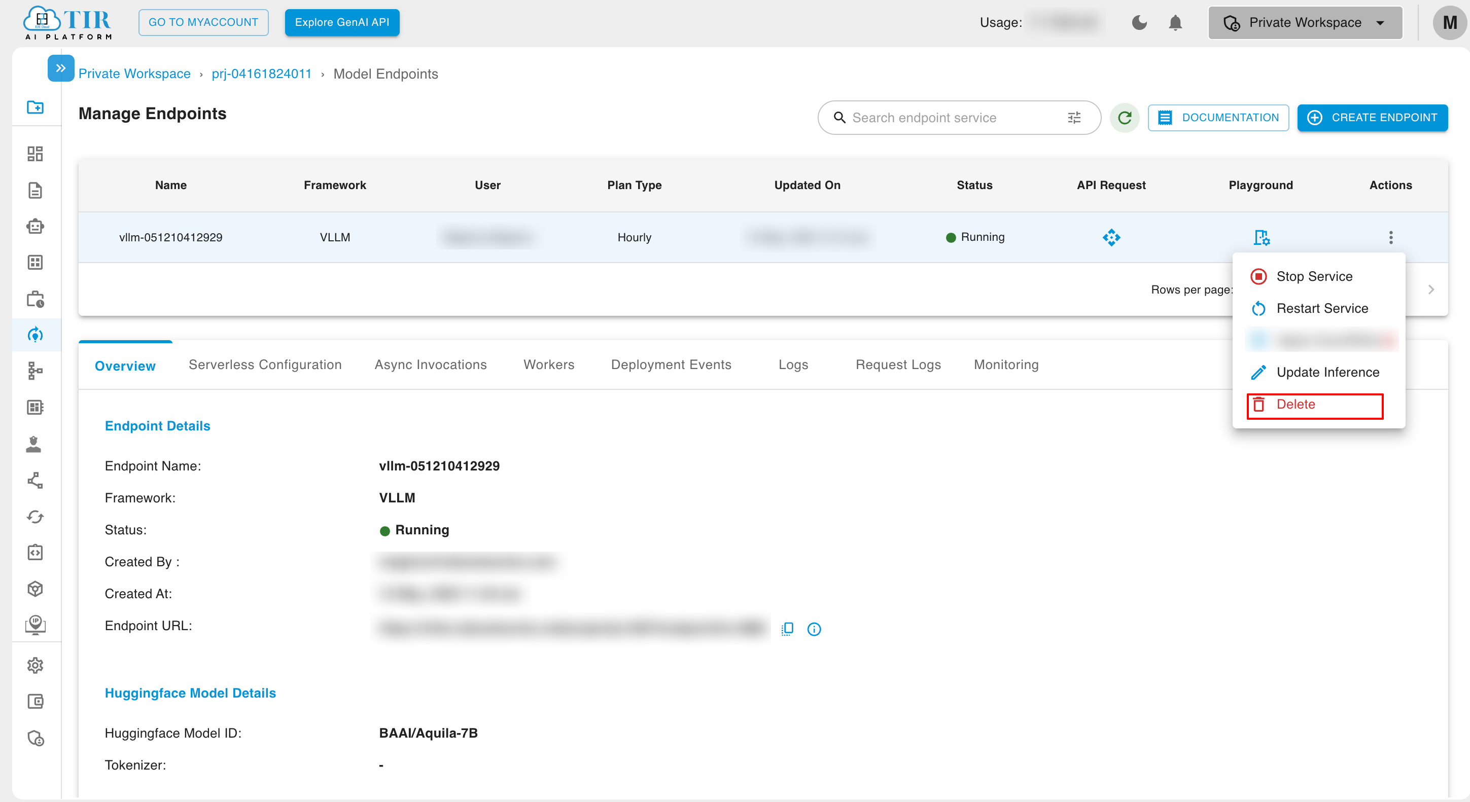 Delete Model Endpoint