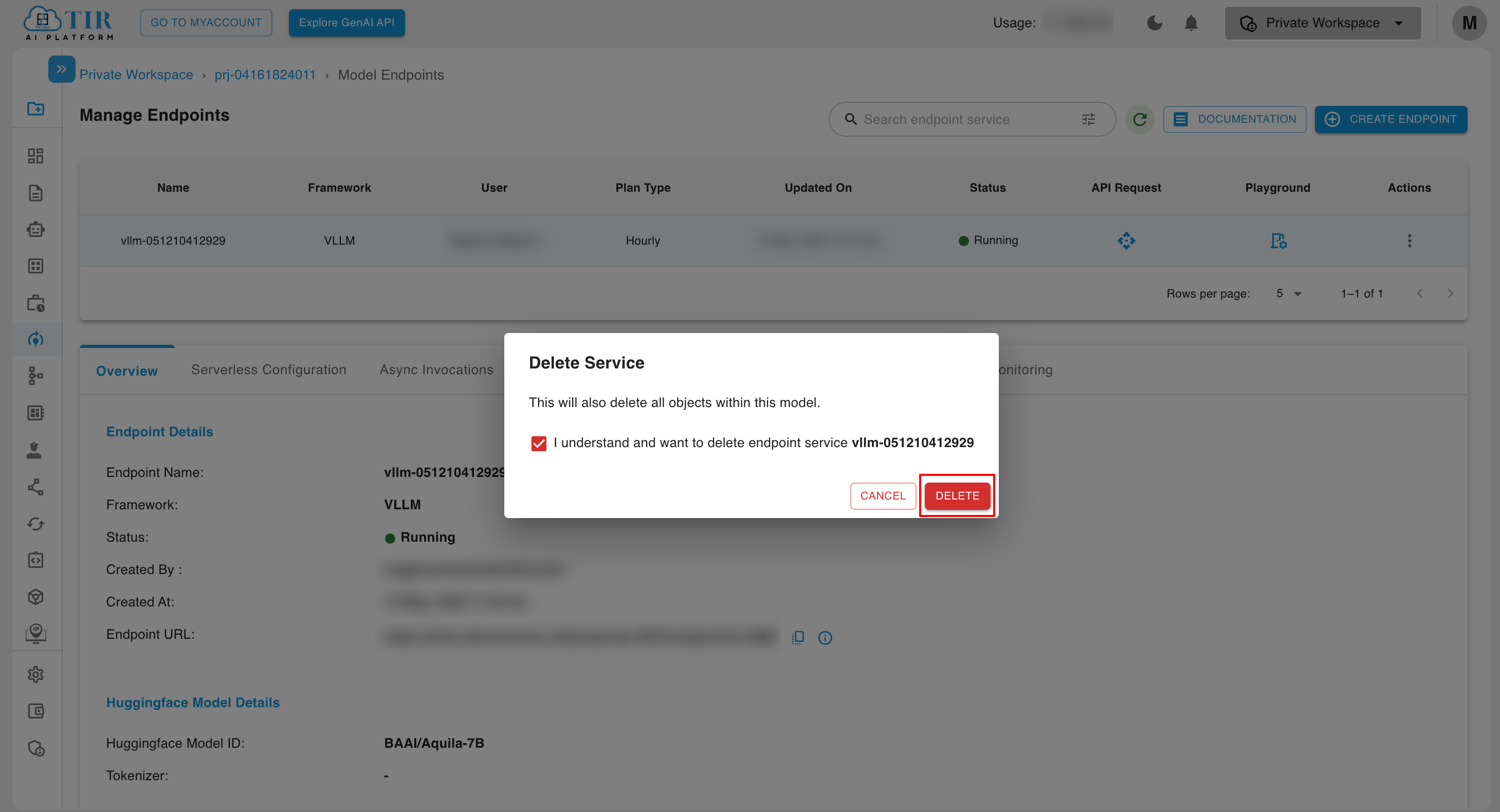 Delete Model Endpoint
