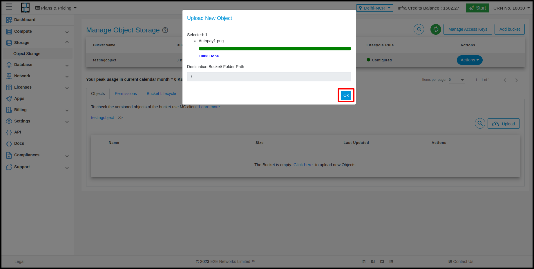 Bucket Details E2E Cloud