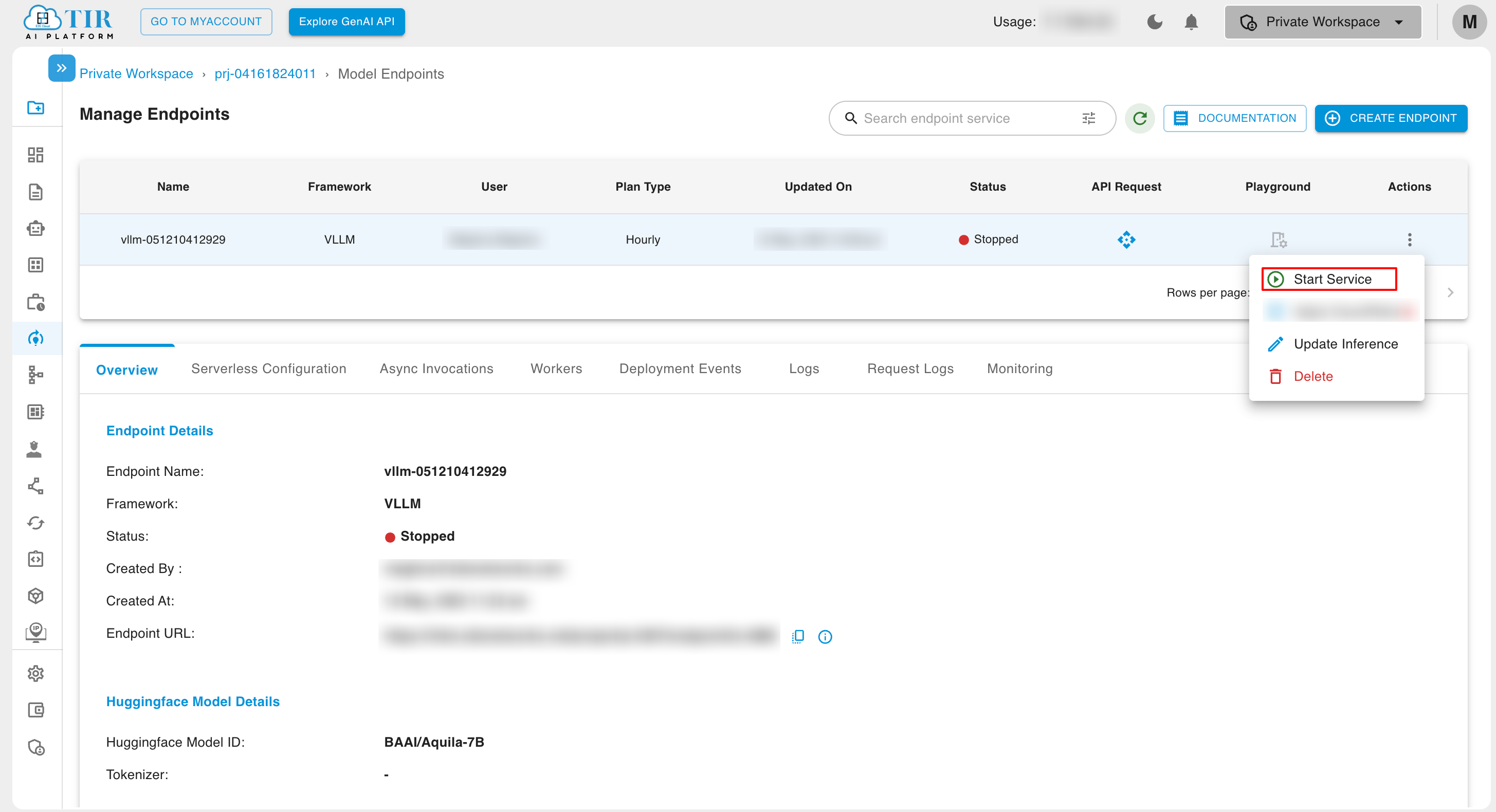 Start Model Endpoint