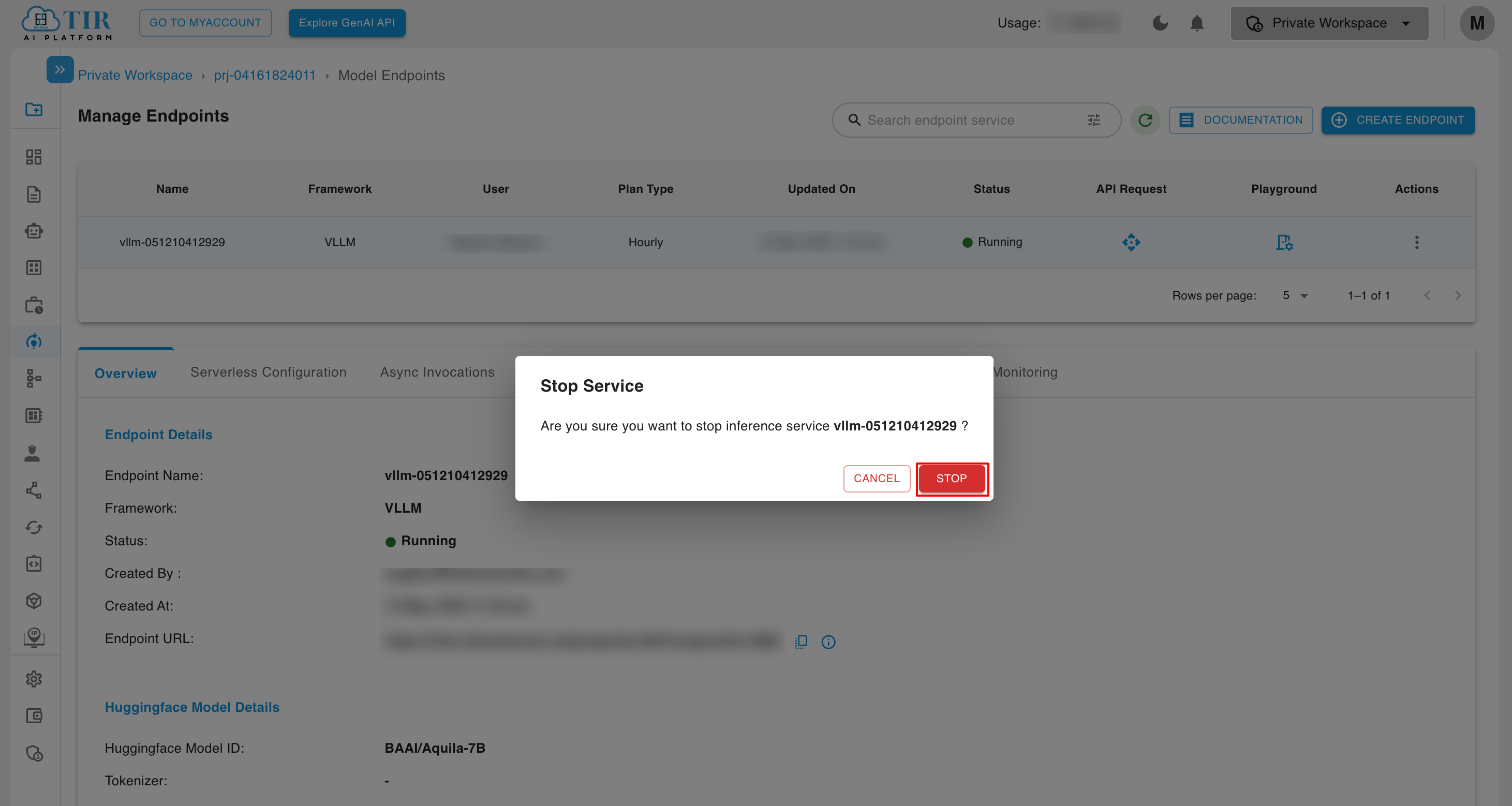 Stop Model Endpoint