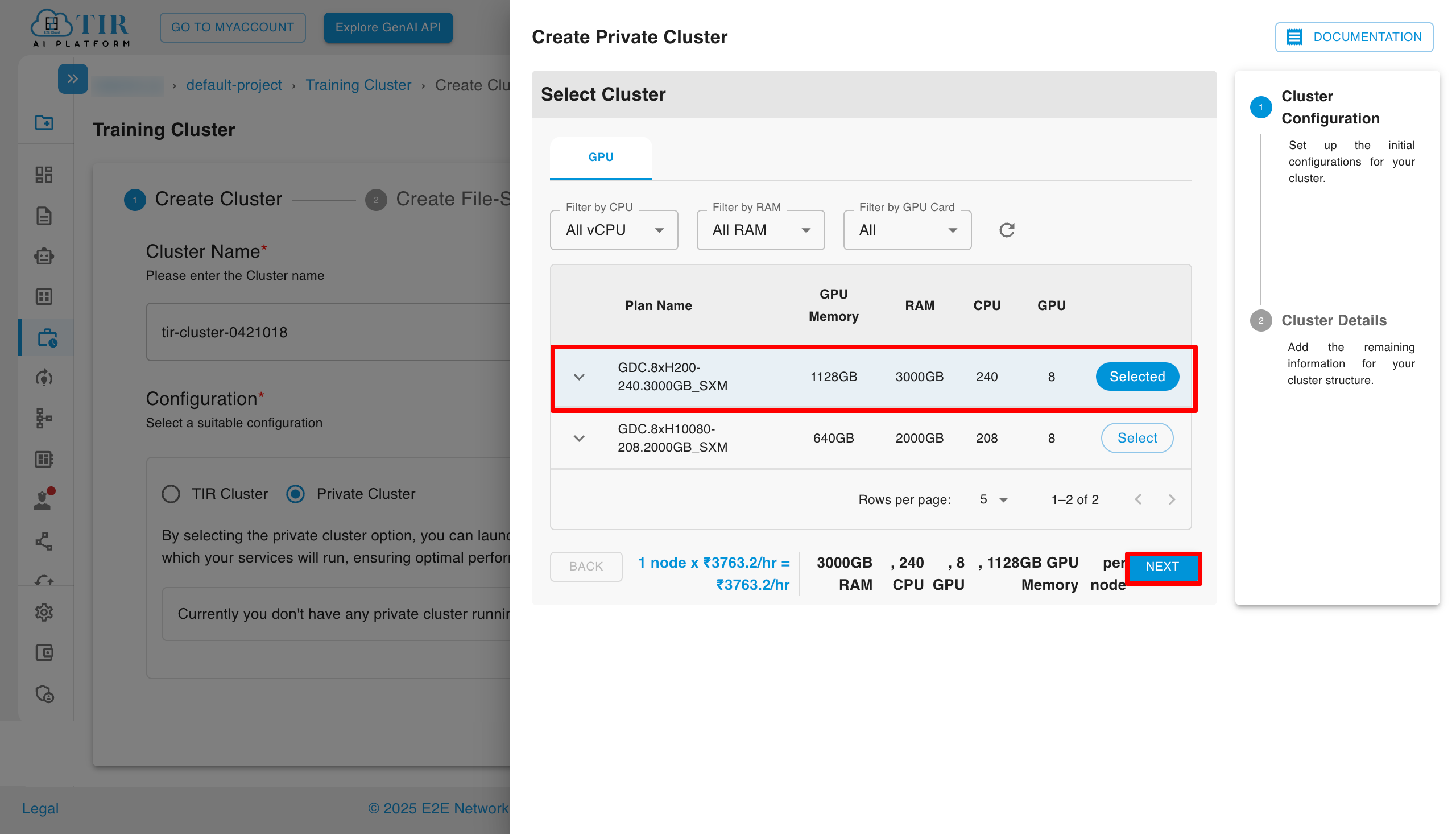Create Private Cluster Configuration