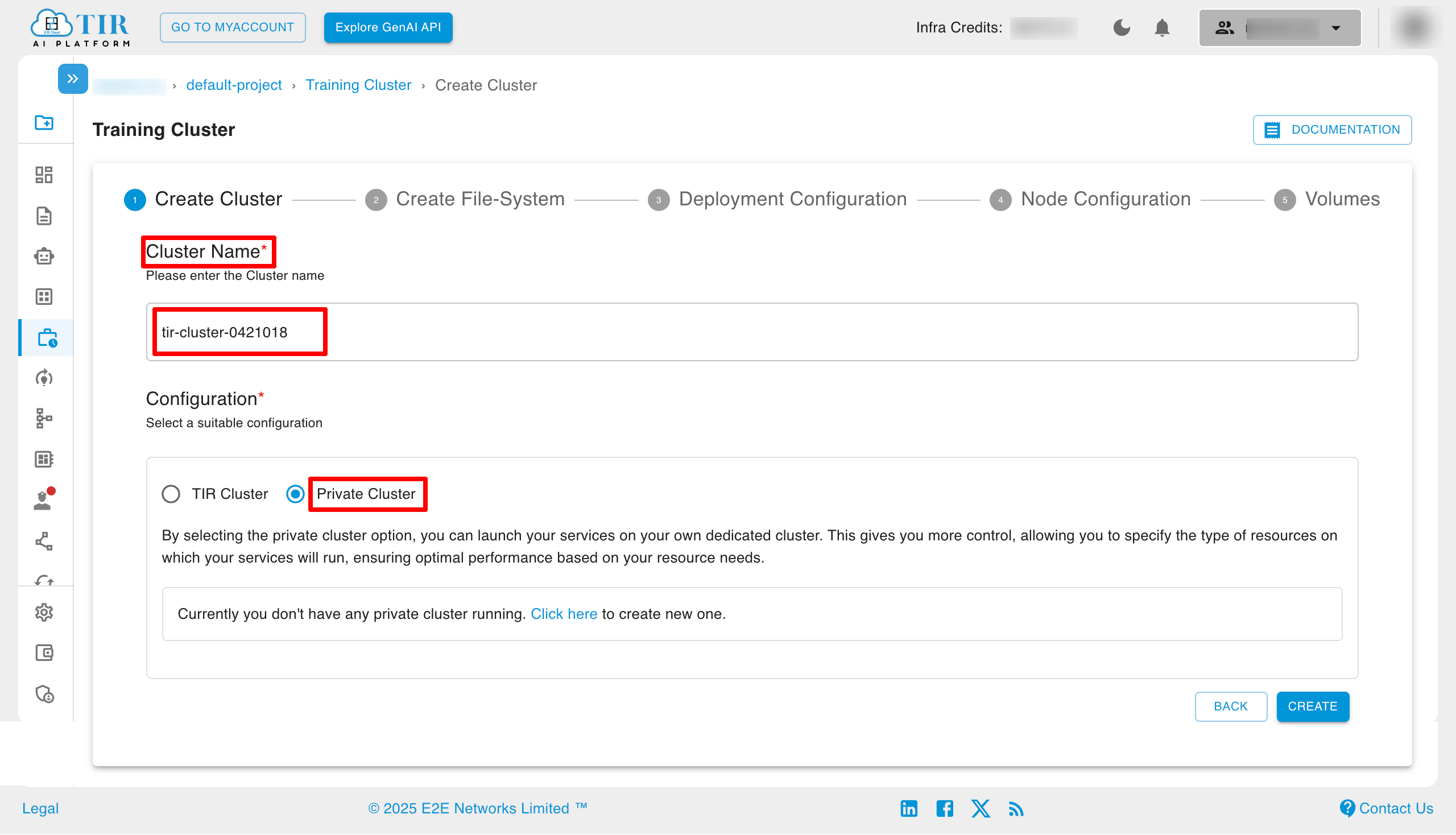 Training Cluster in Private Cluster Configuration