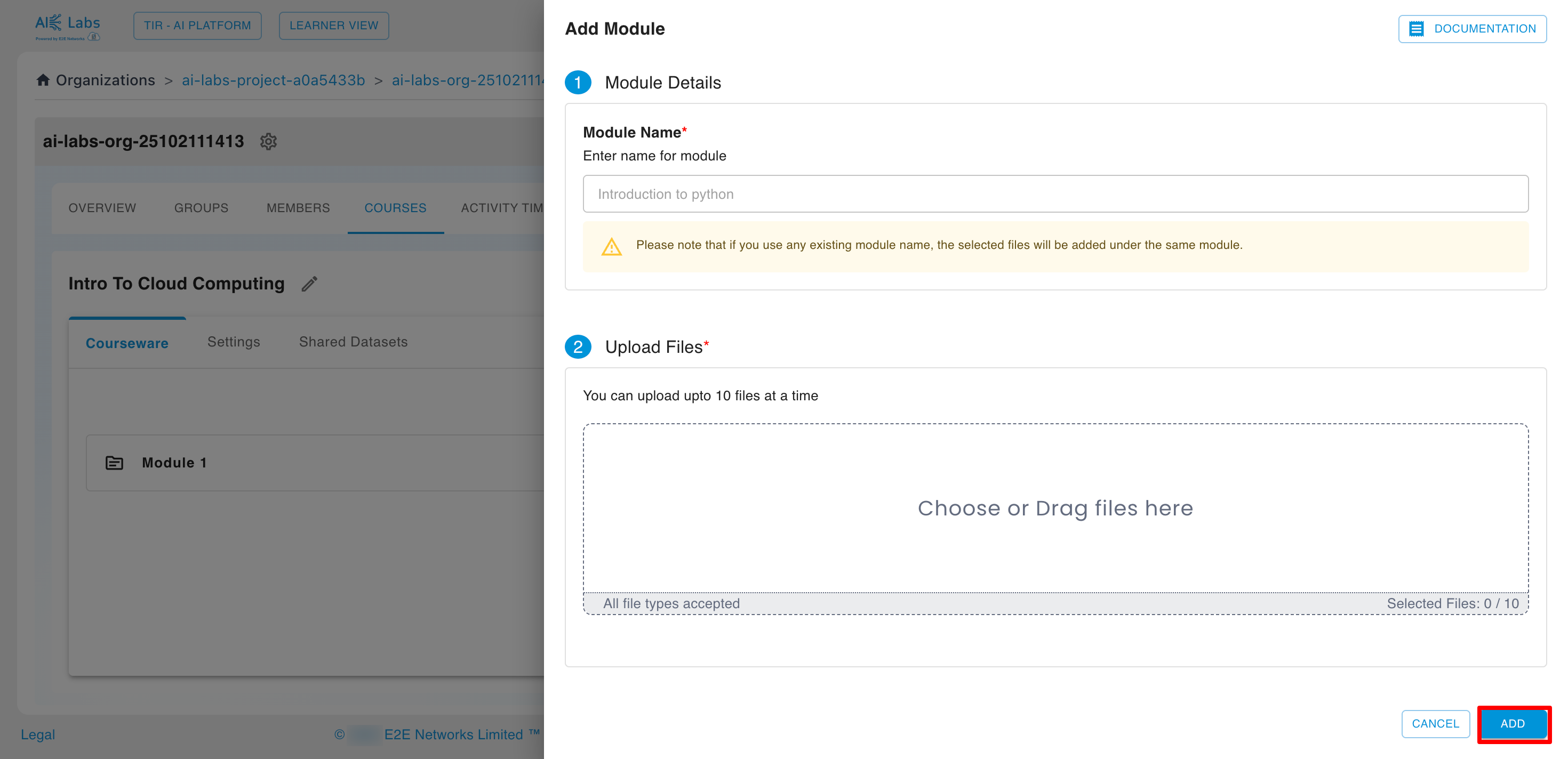 Add Module Modal