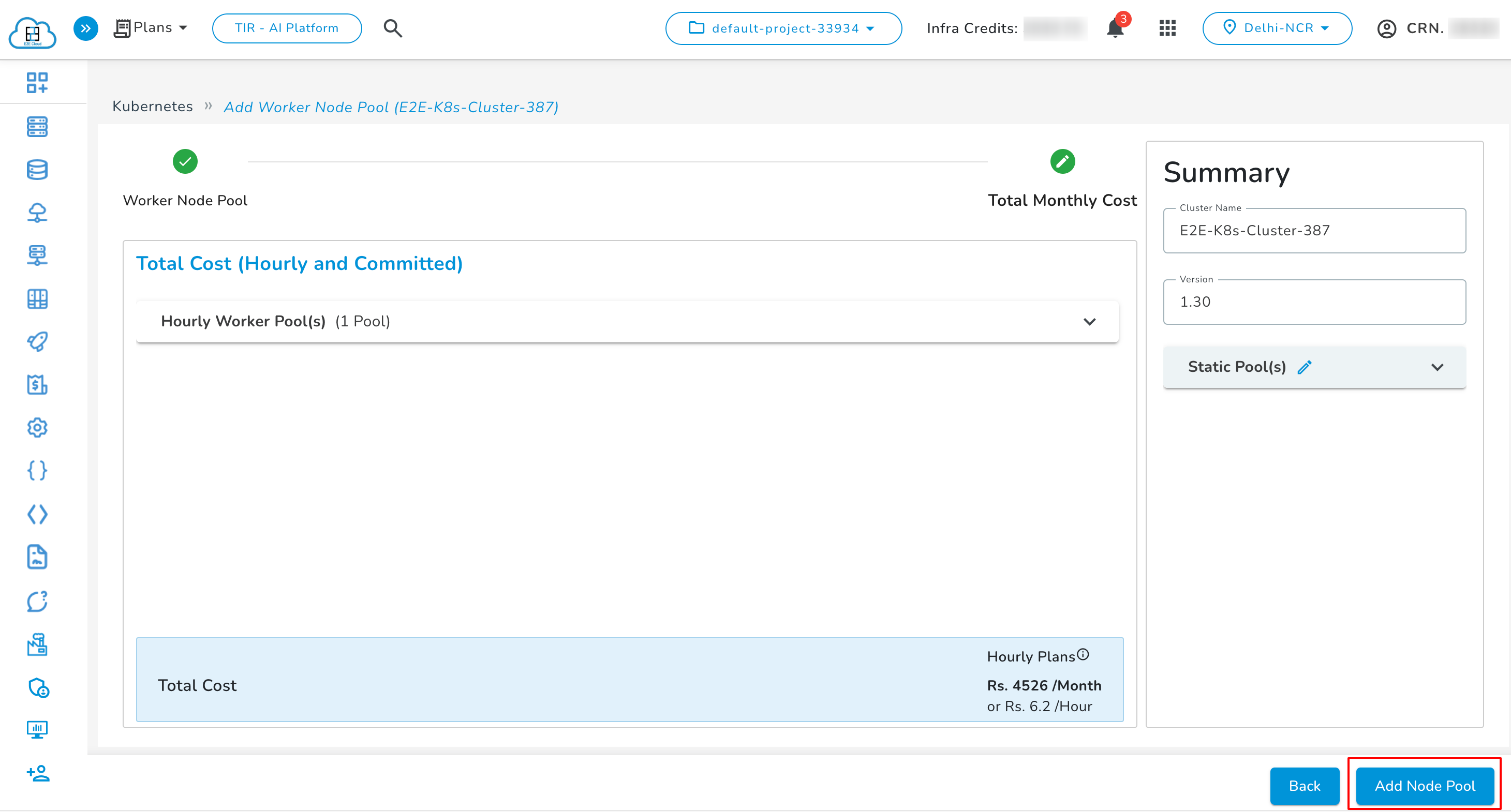 Add Node Pool Button 2