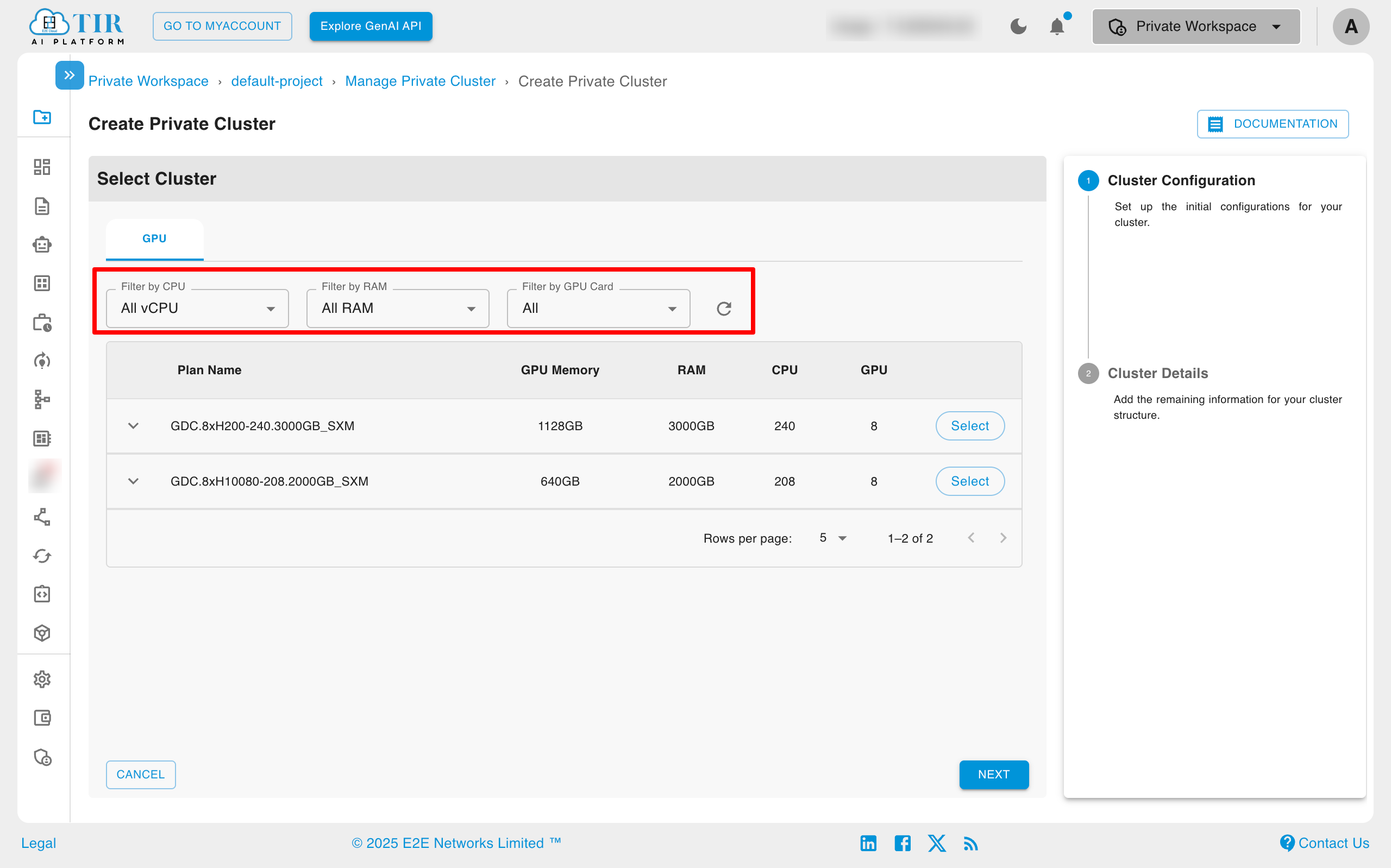 Cluster Configuration Filter