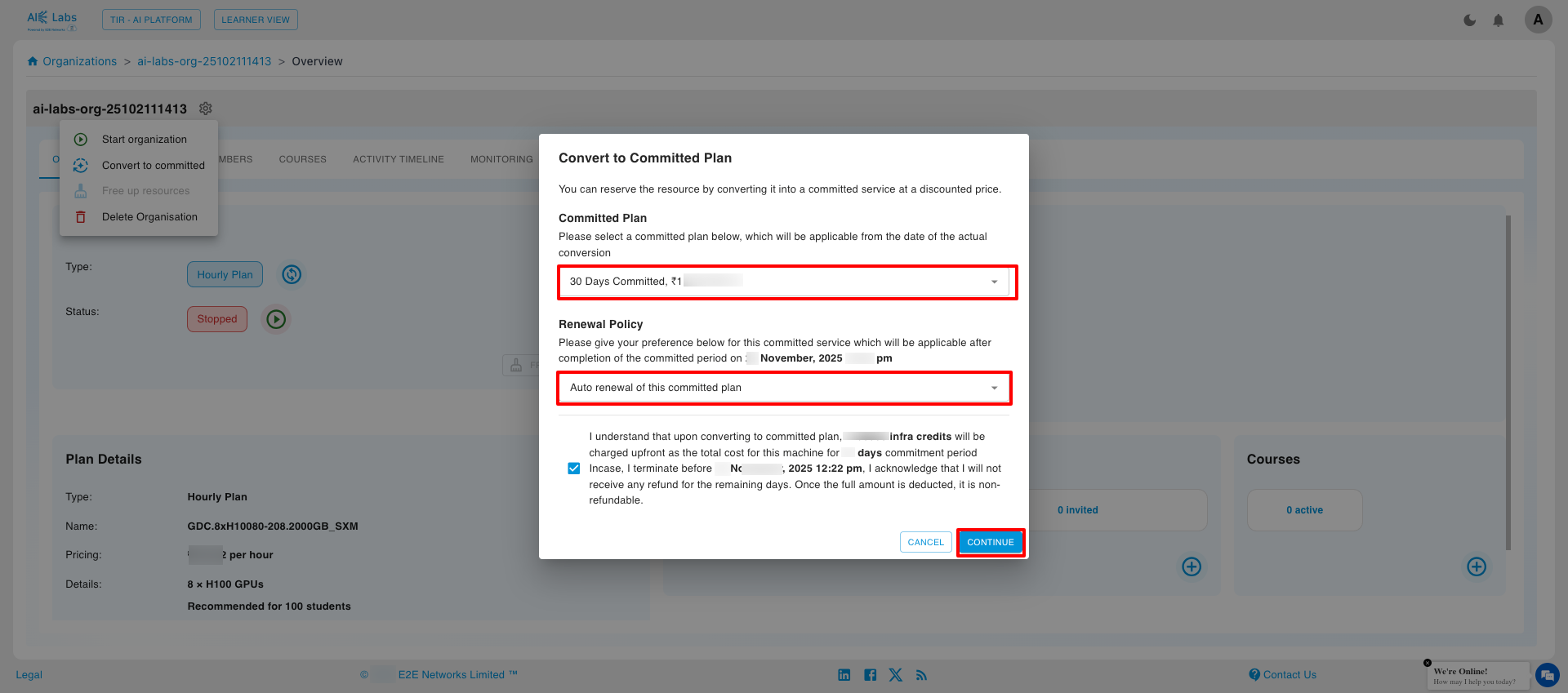 Convert to Committed Popup