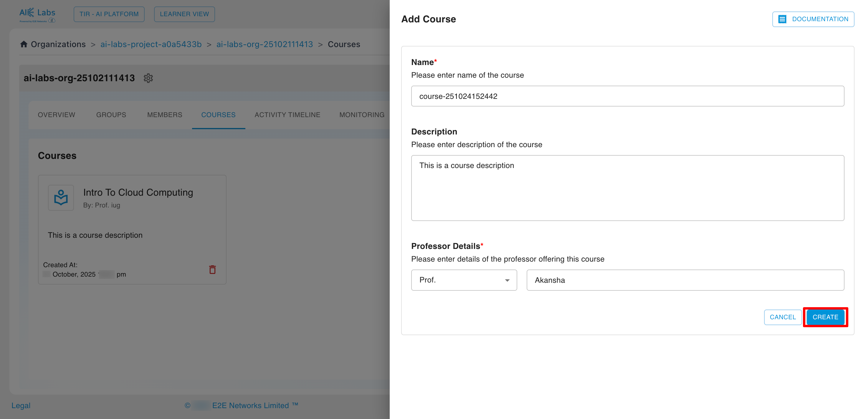 Create Course