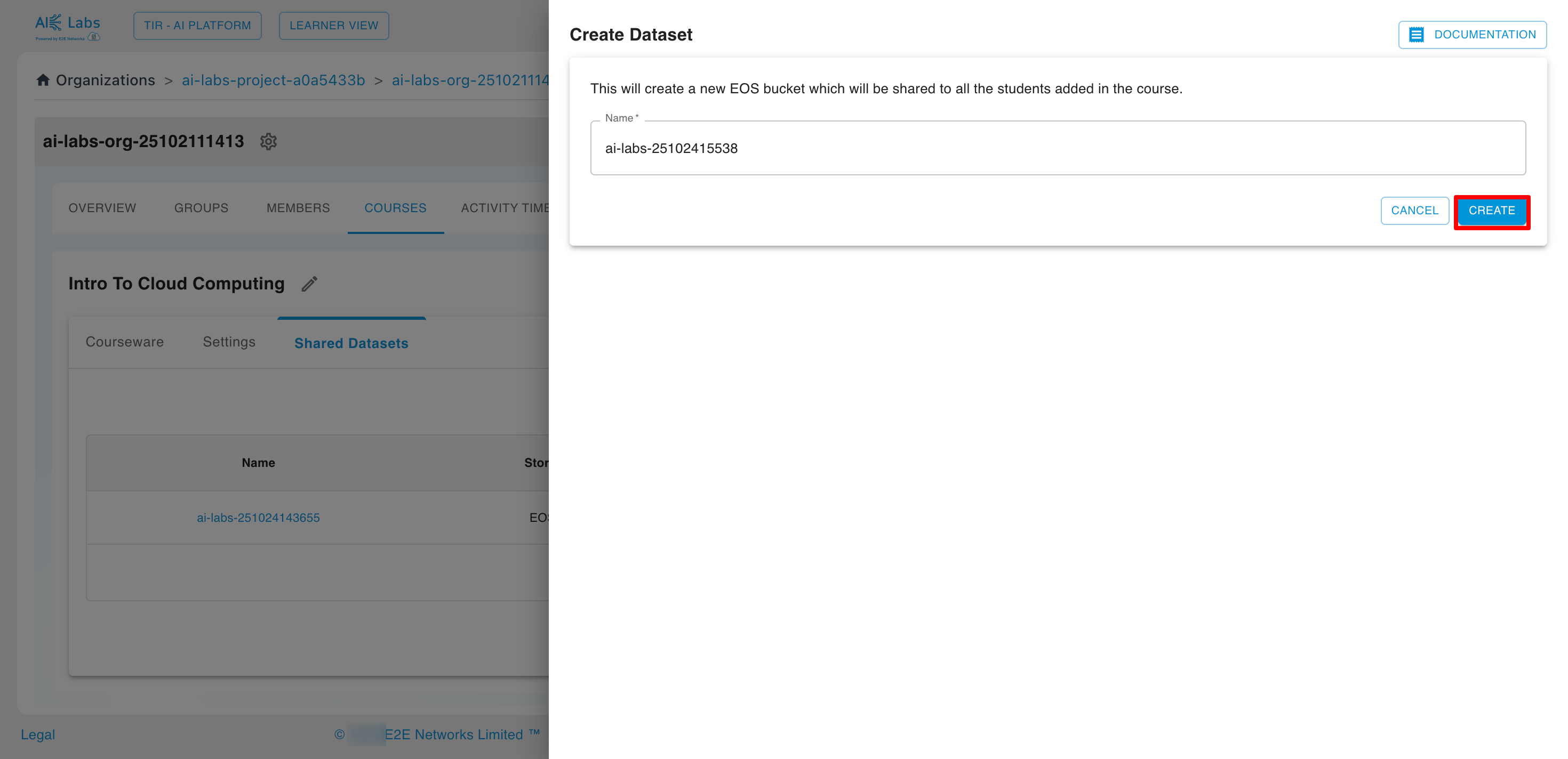 Create Dataset Modal