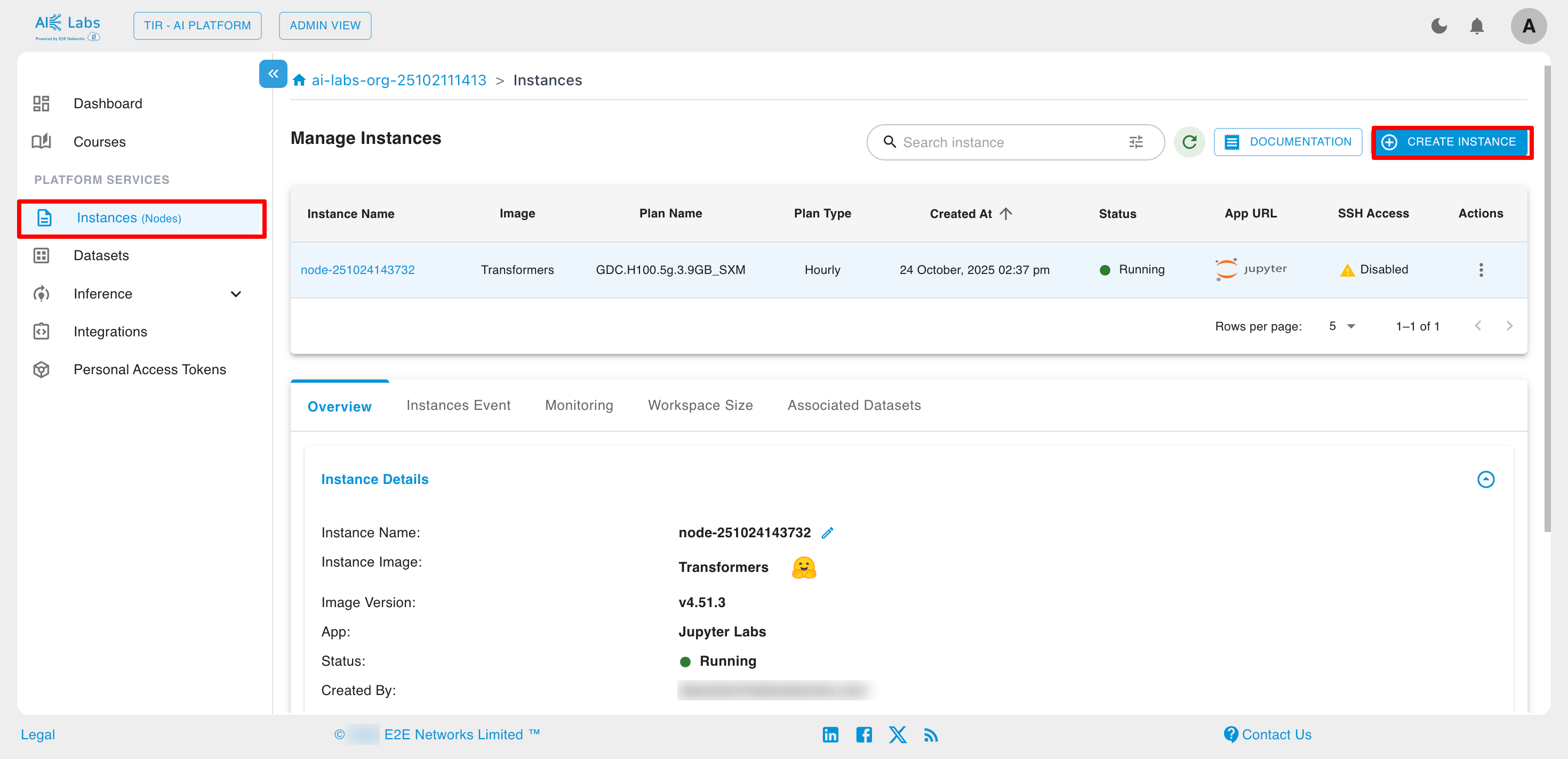 Instance Dashboard