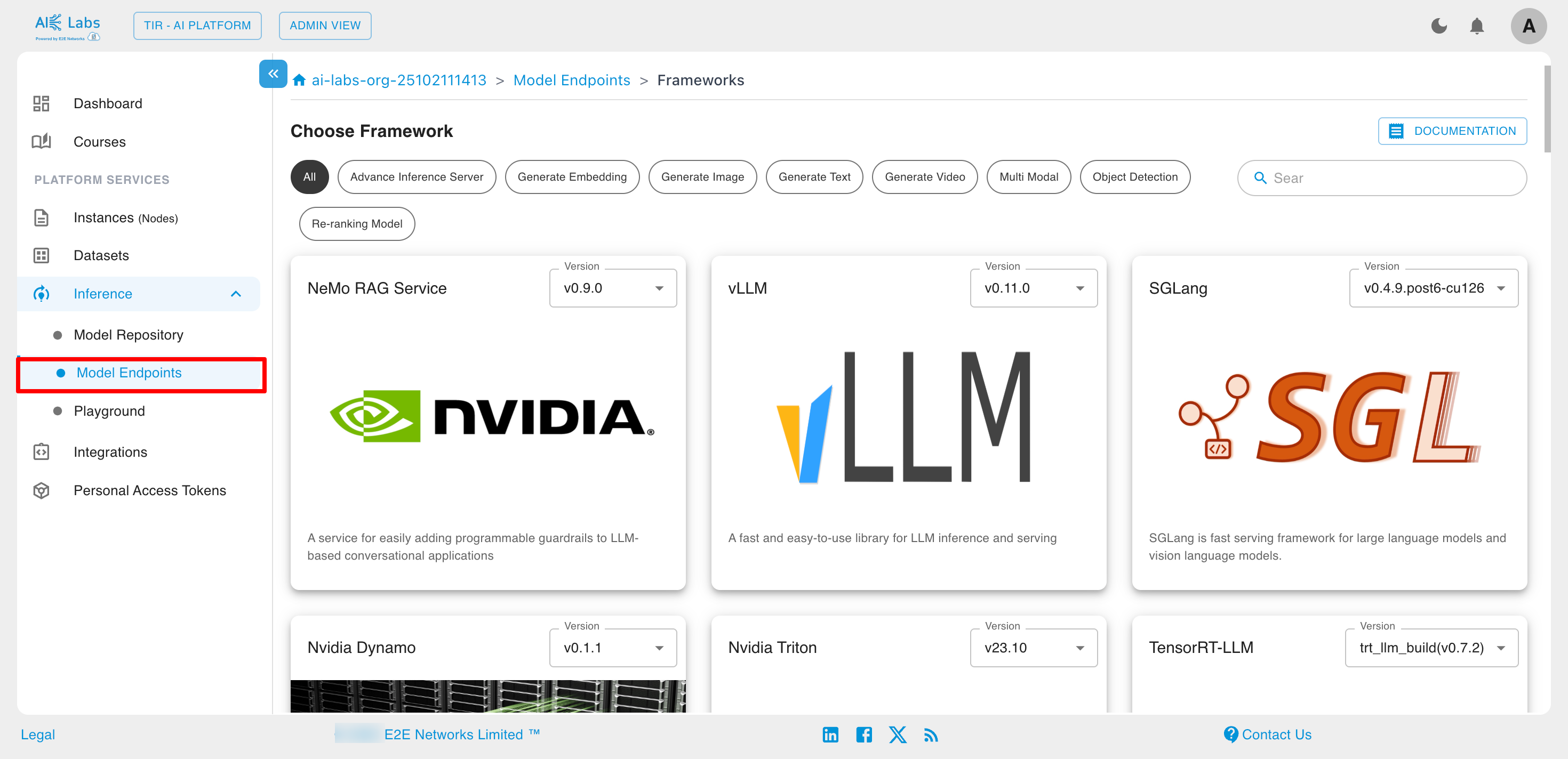 Model Endpoint frameworks