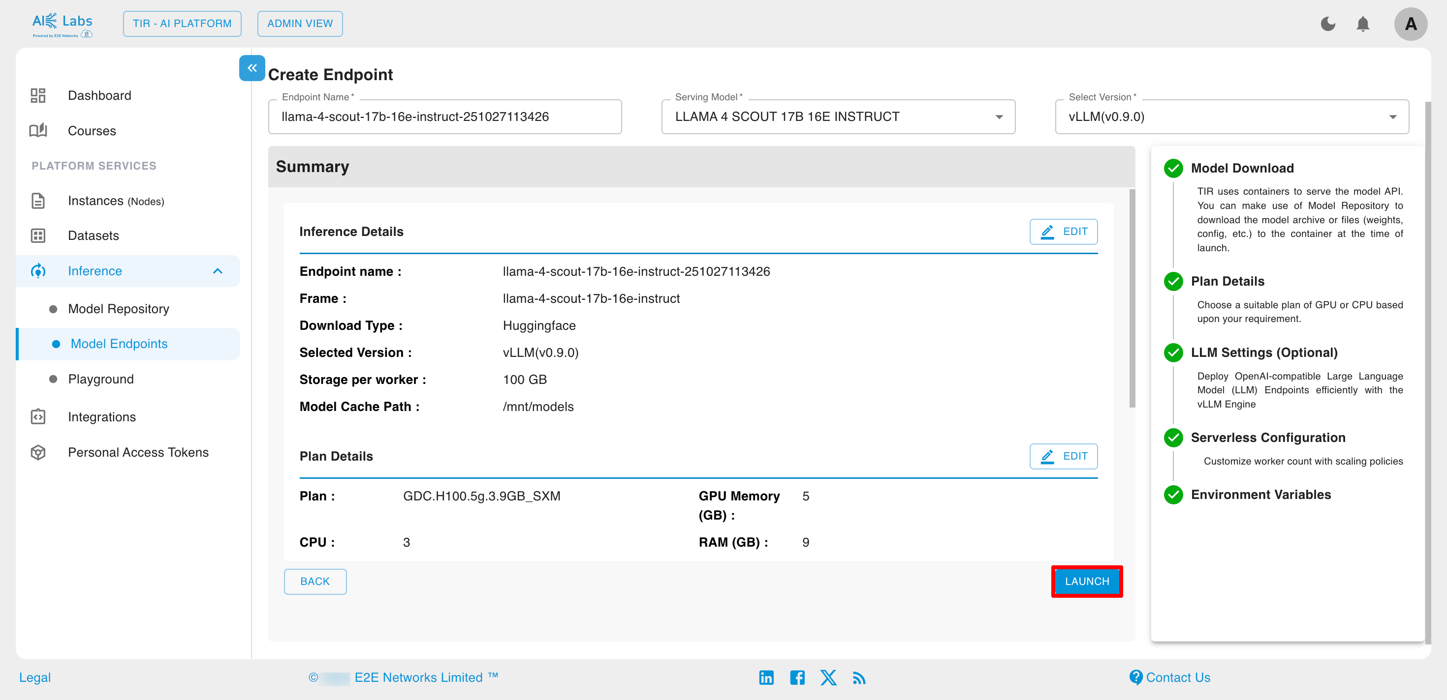 Model Endpoint Summary