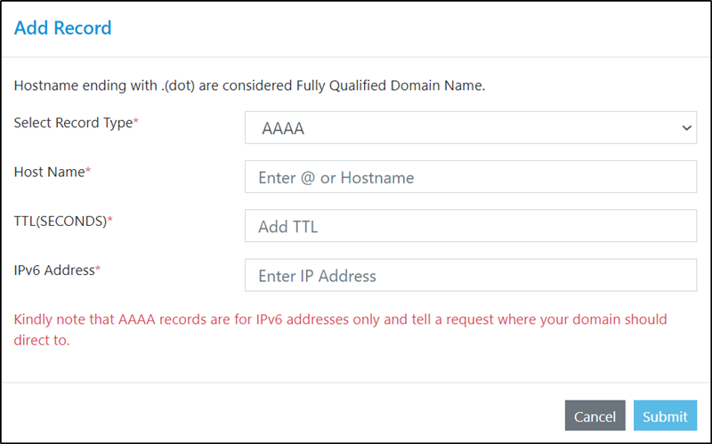 AAAA Record Form
