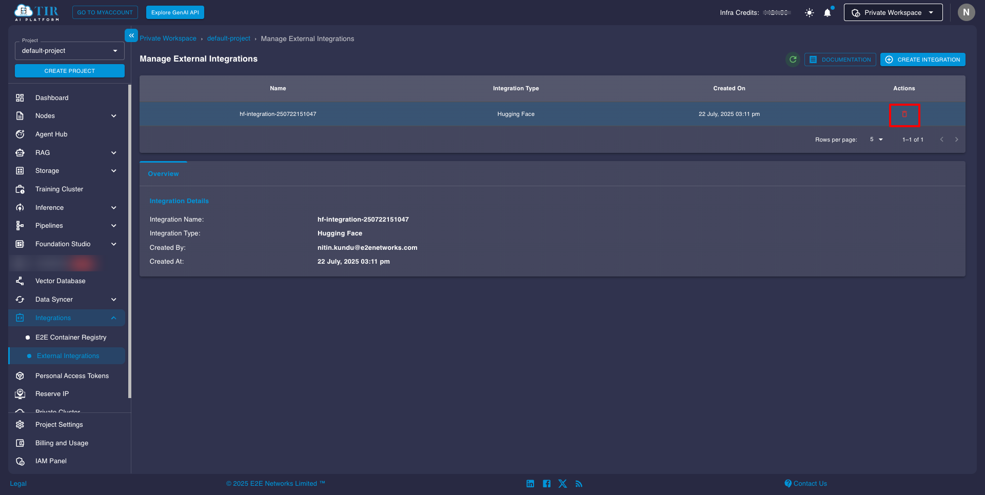 Delete external integration