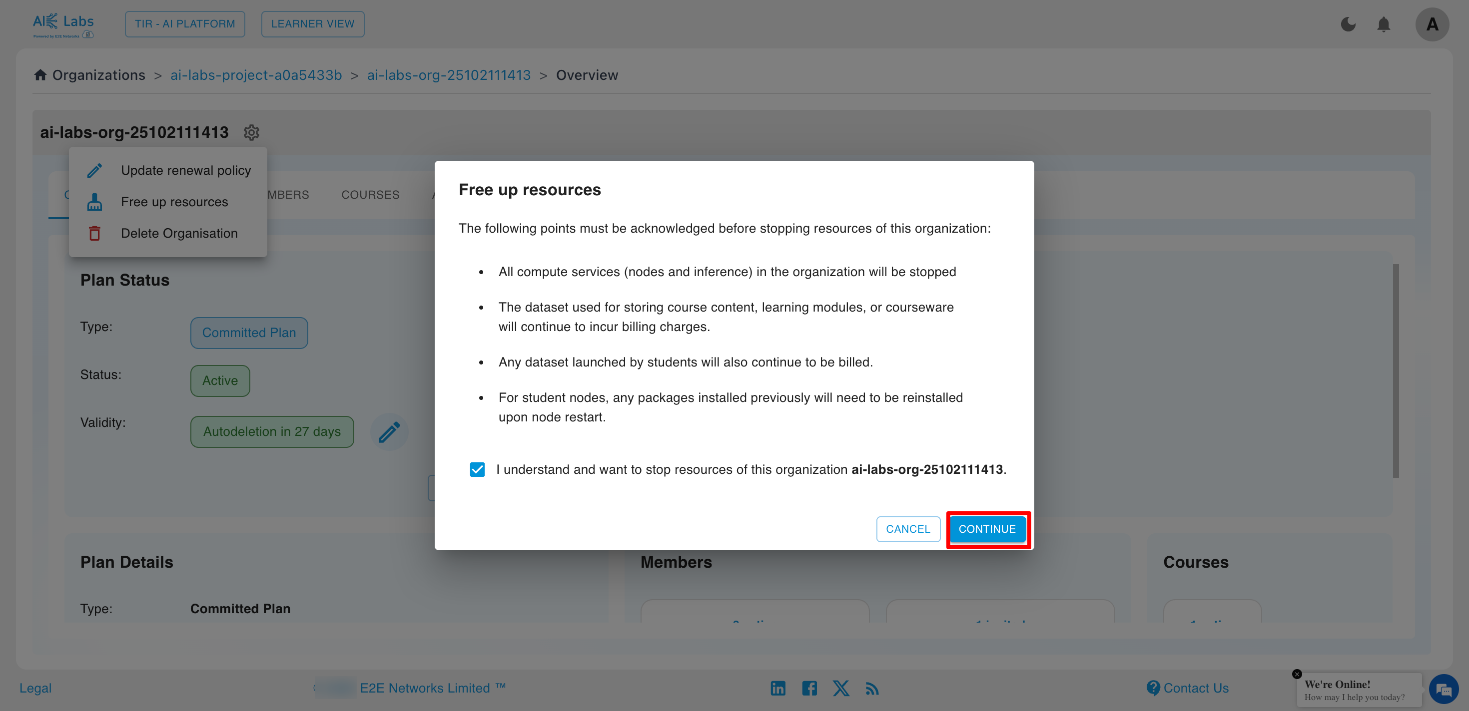 Free up modal