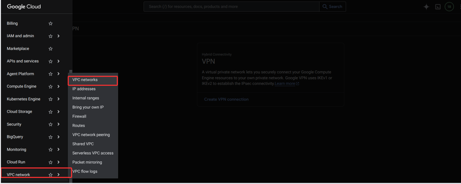 Navigate to VPC Networks