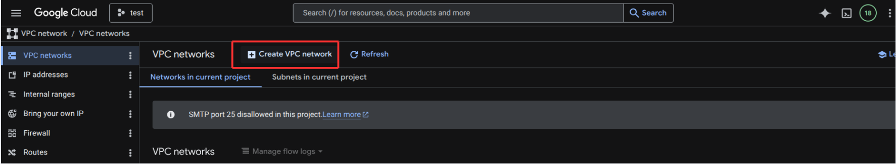 Create VPC Network button