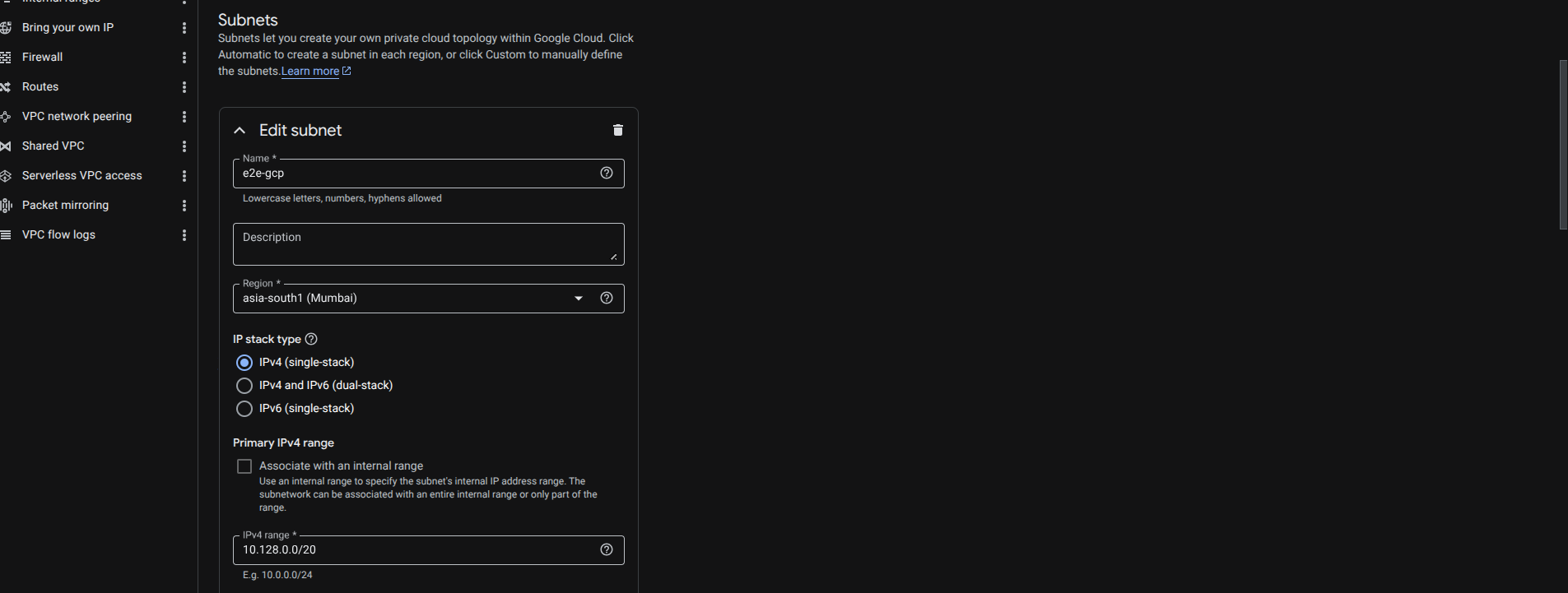 Subnet configuration