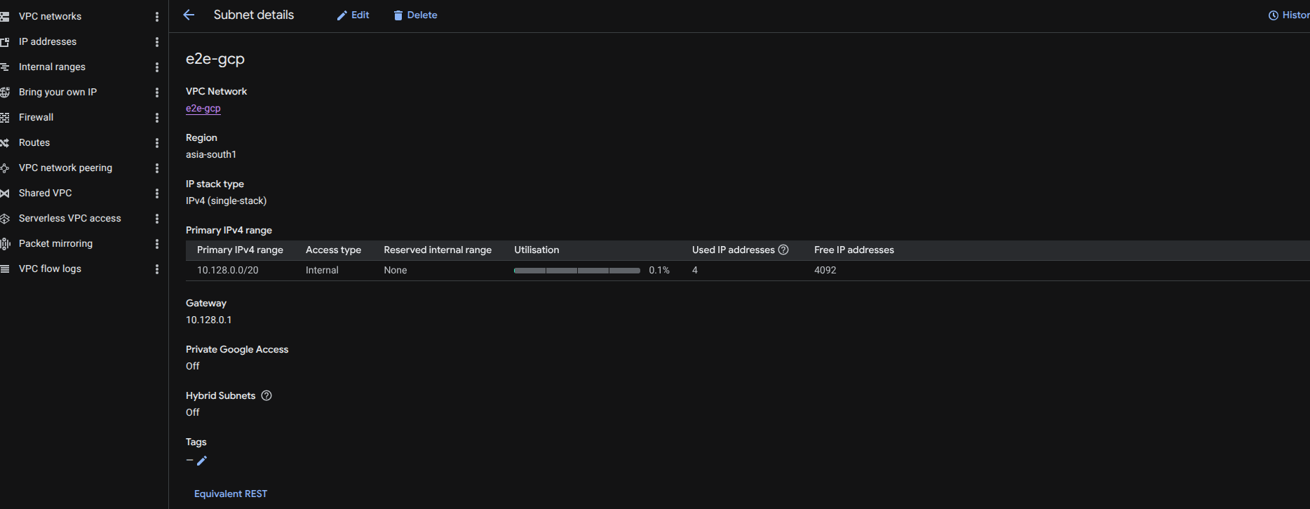 Subnet created
