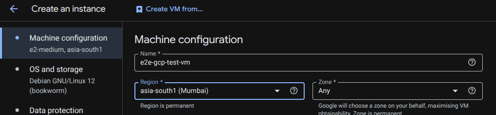 Instance name and region