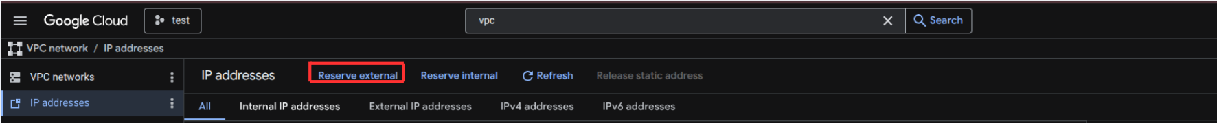 Reserve external IP button