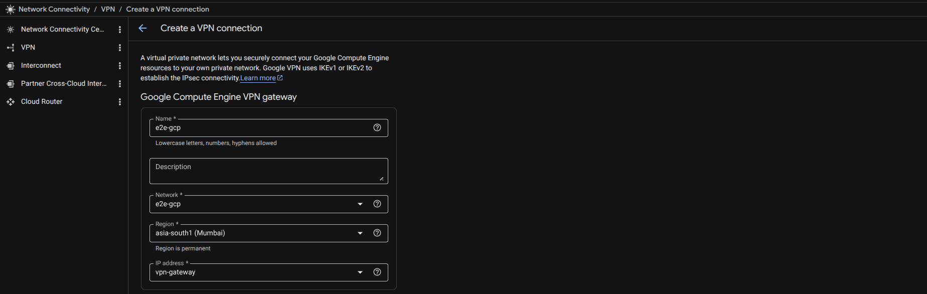 Configure VPN Gateway
