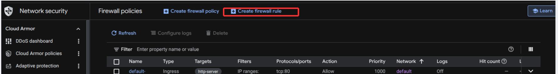 Create firewall rule