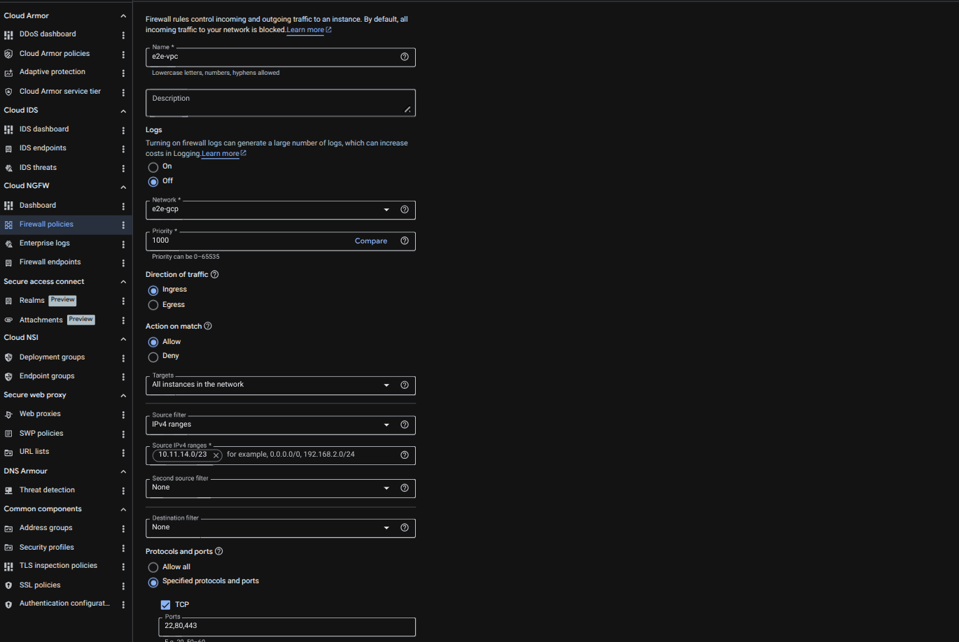 Firewall rule configuration