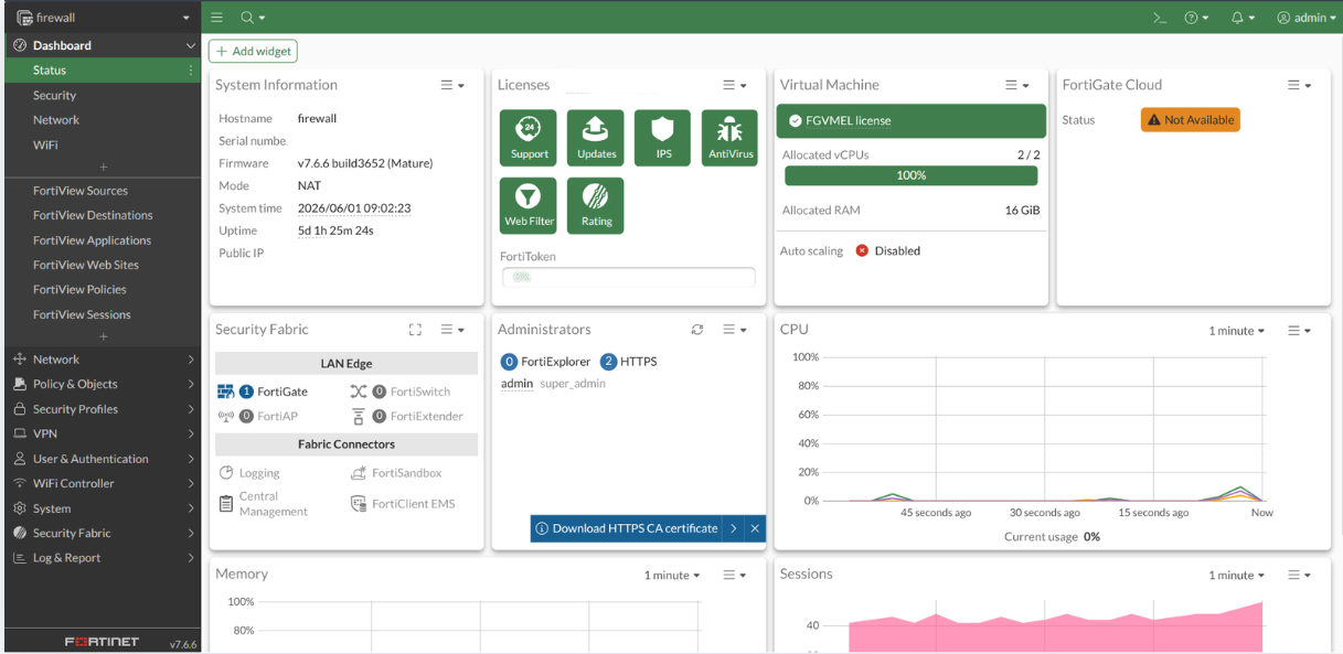 FortiGate dashboard