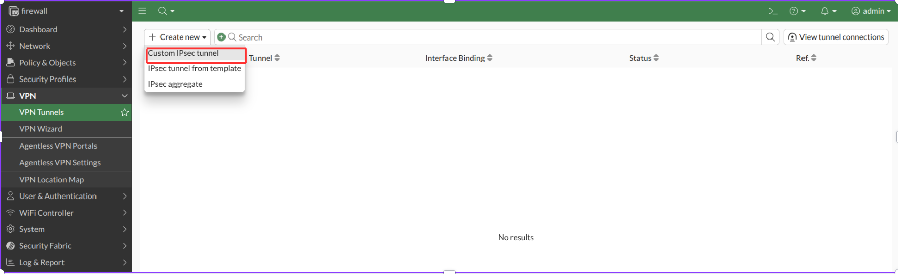 Select Custom IPsec Tunnel