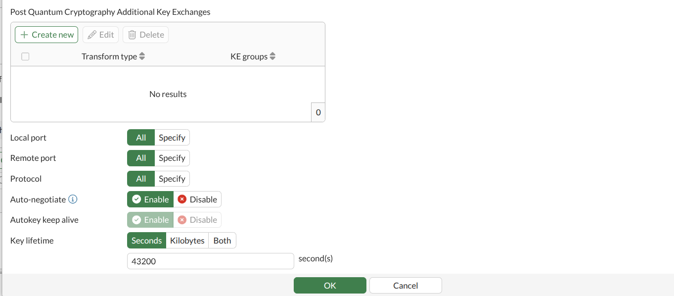 Phase 2 additional settings