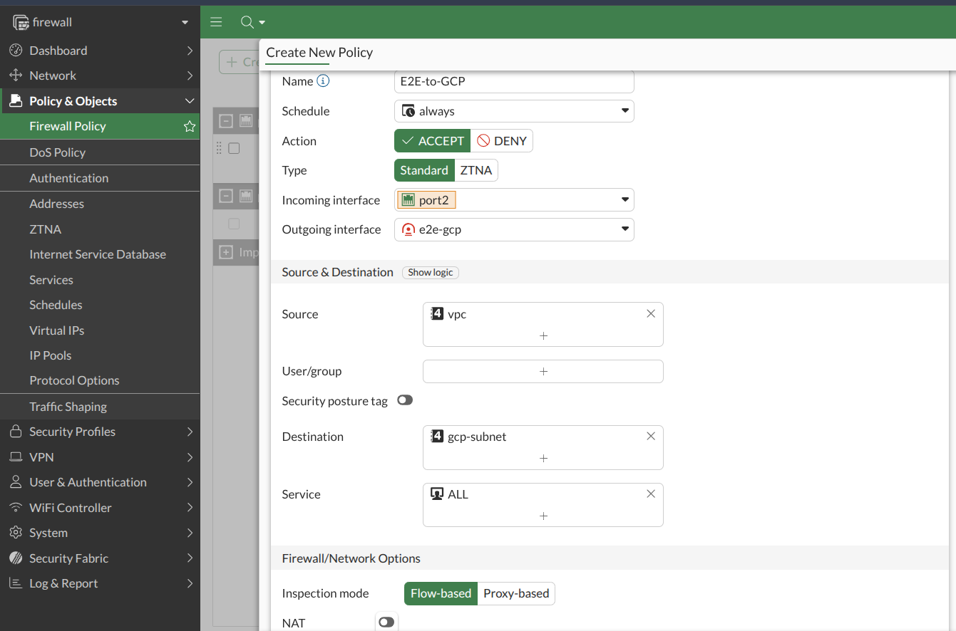 Firewall policy E2E to GCP