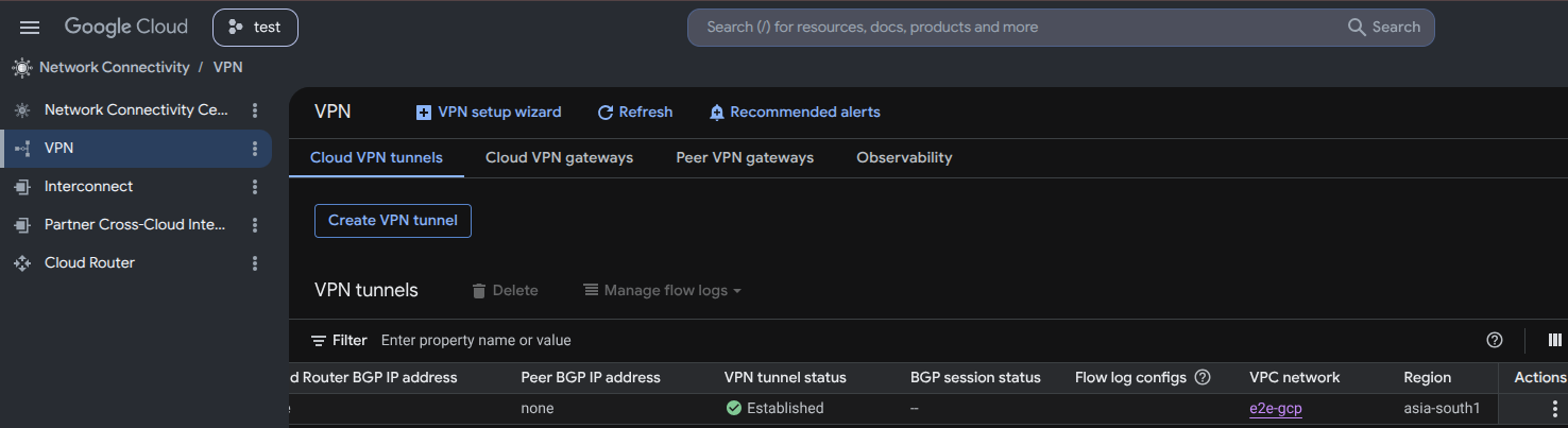 GCP VPN tunnel Established