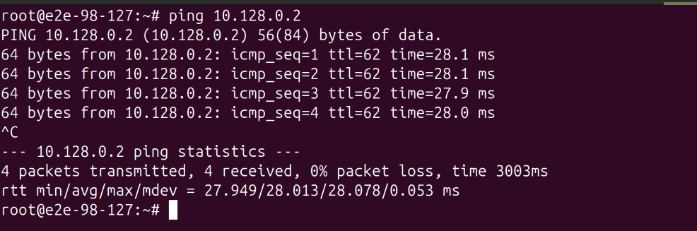 Ping from E2E to GCP — Successful