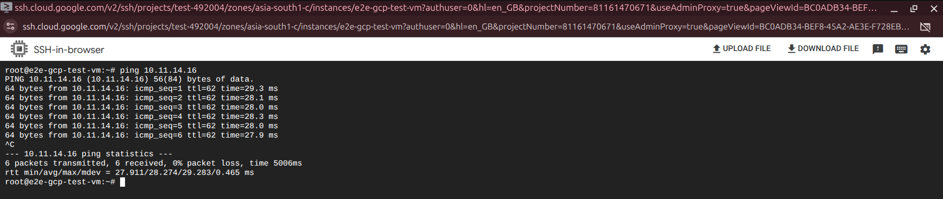 Ping from GCP to E2E — Successful