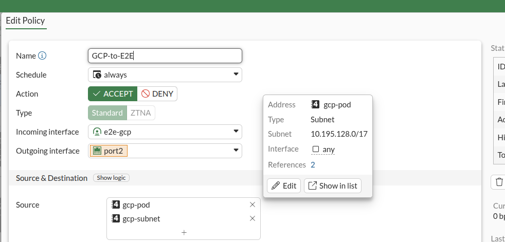 FortiGate — GCP-to-E2E policy updated