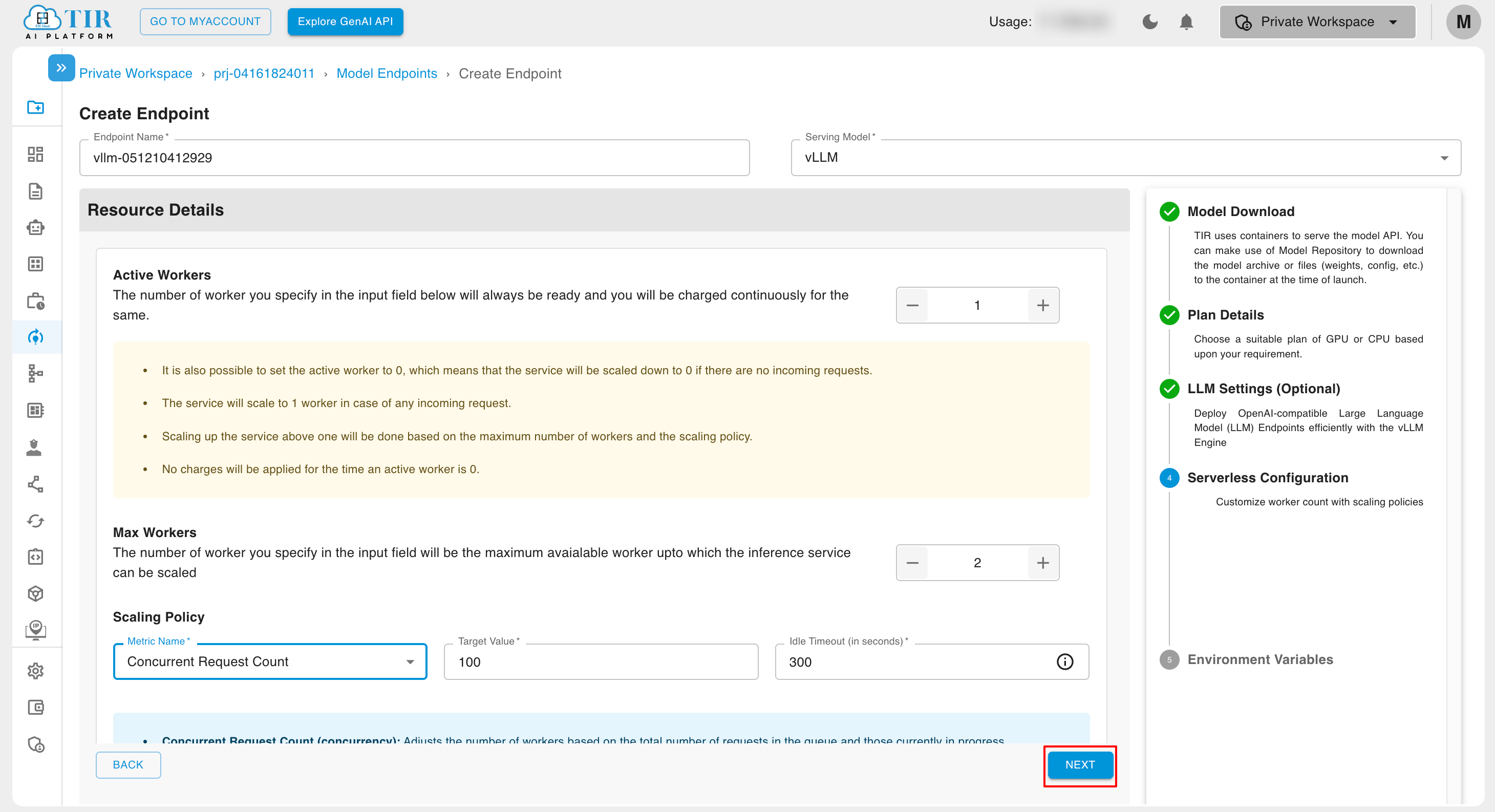 Committed Inference Serverless Configuration