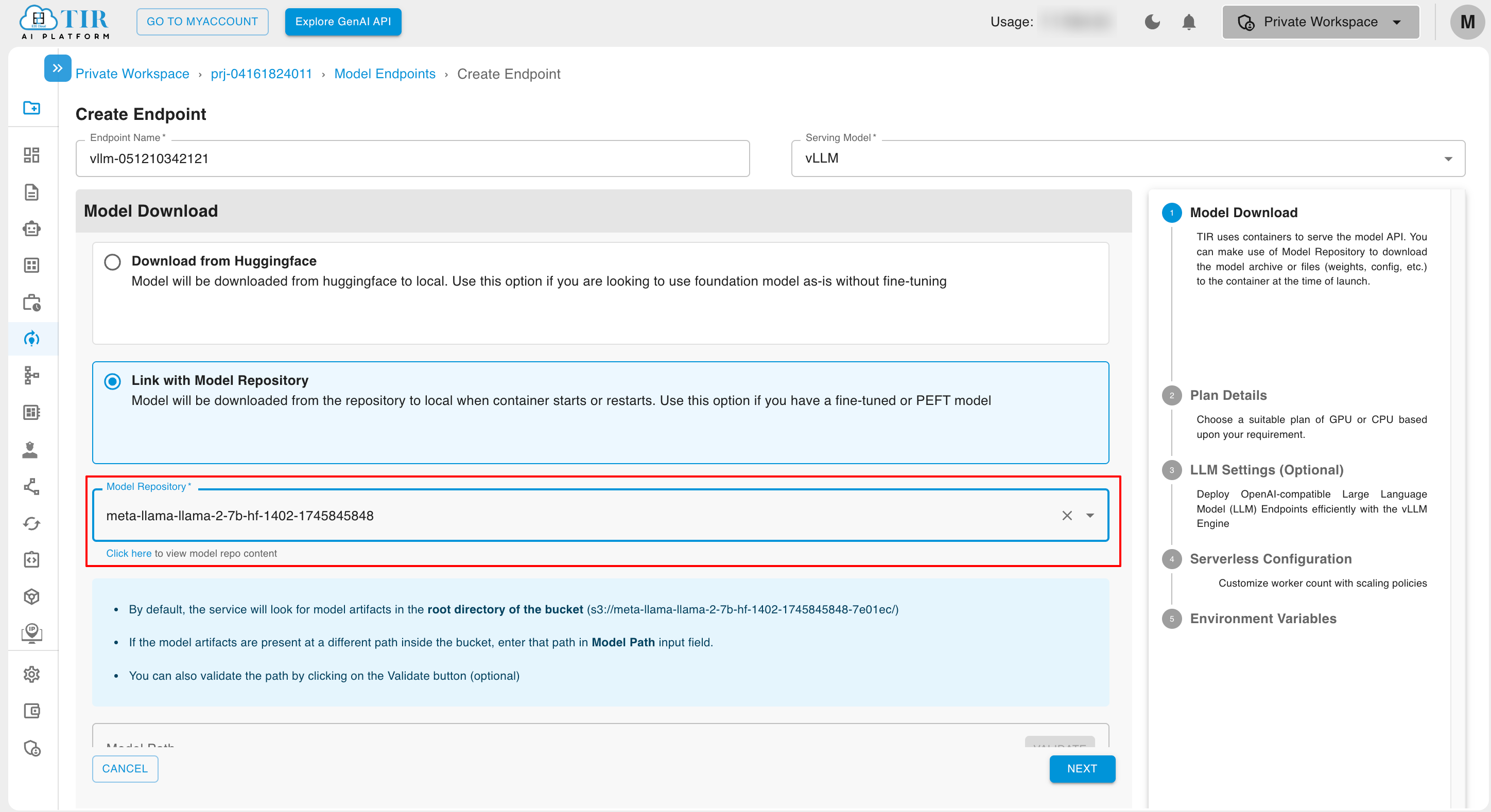 Choose Model Repository