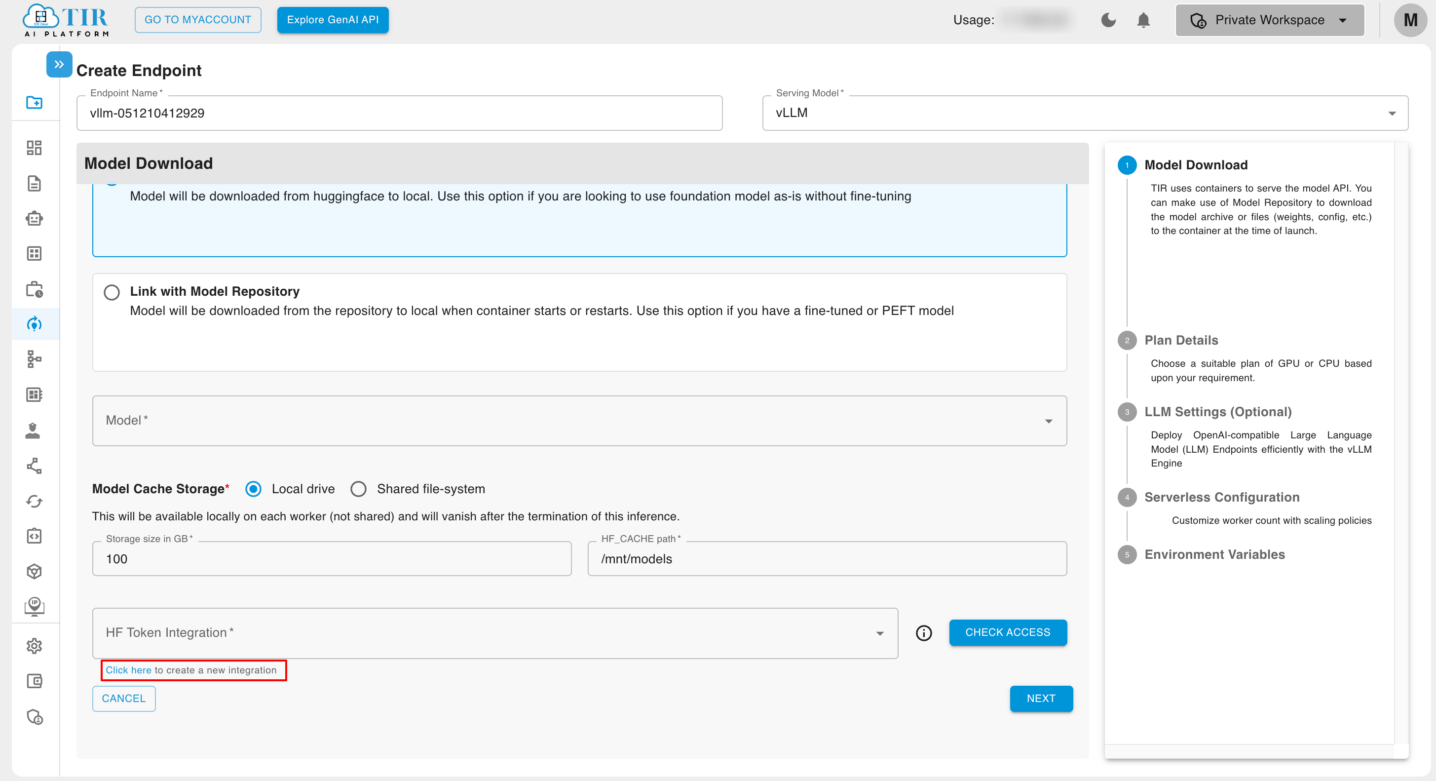 Create New Integration