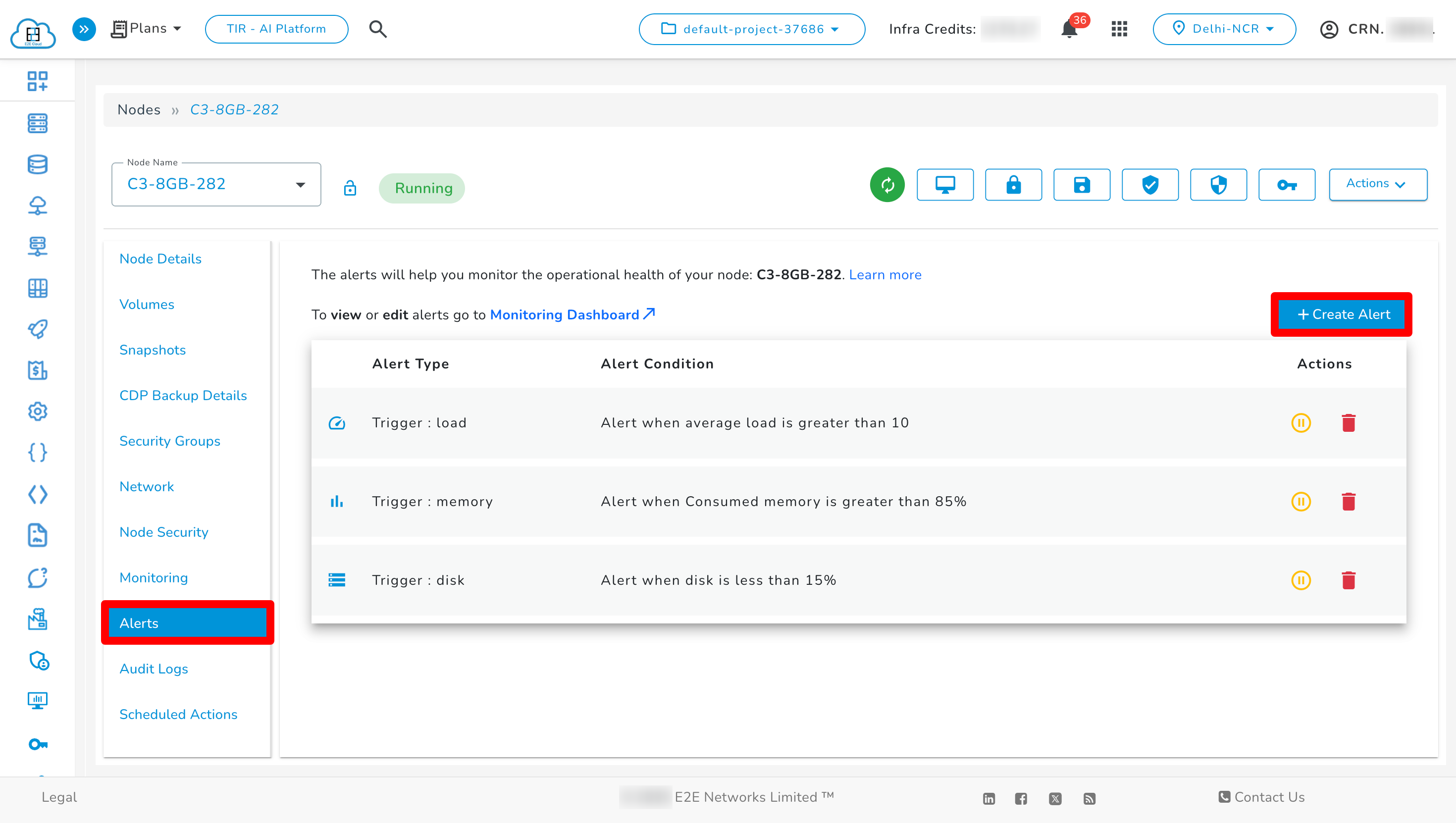 Manage Node Alert Tab