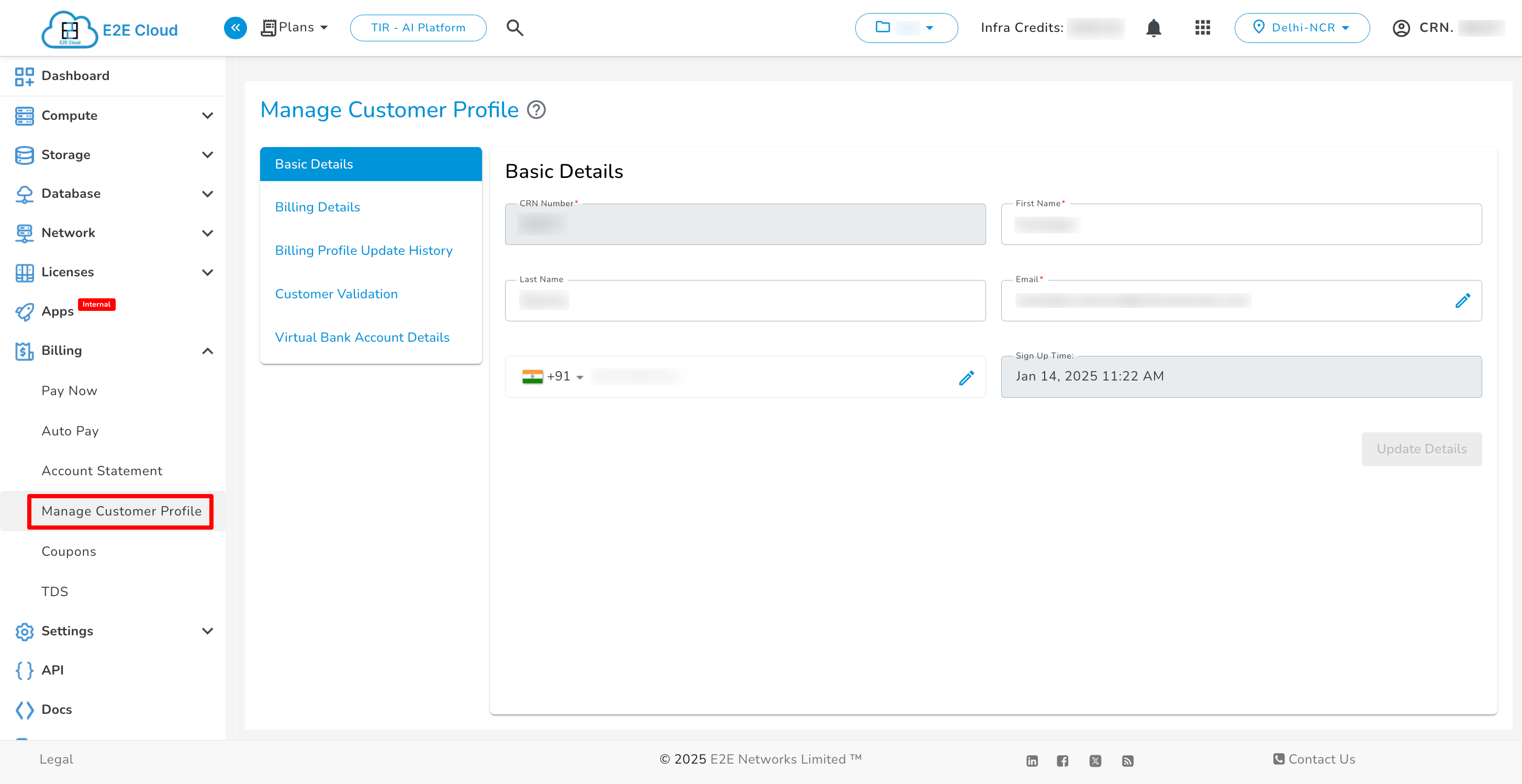 Manage Customer Profile