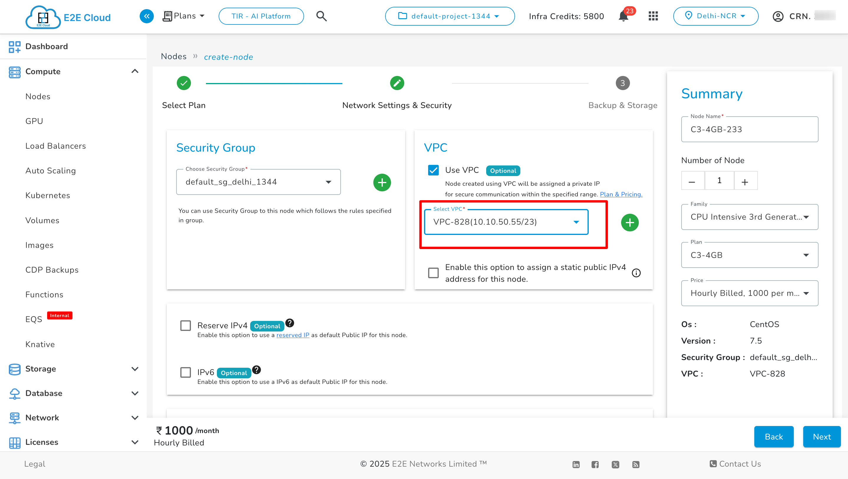 Select VPC for Nodes