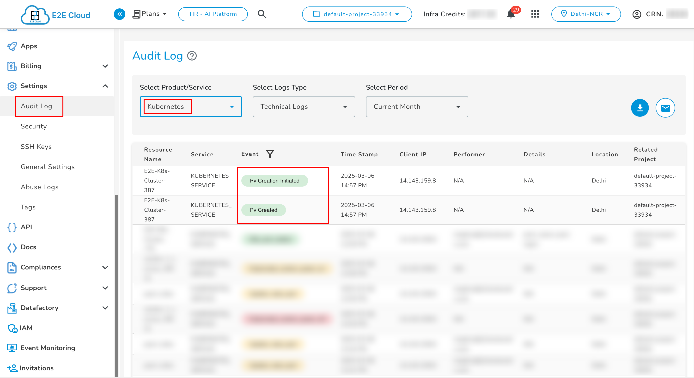 Persistent Volume Creation Log